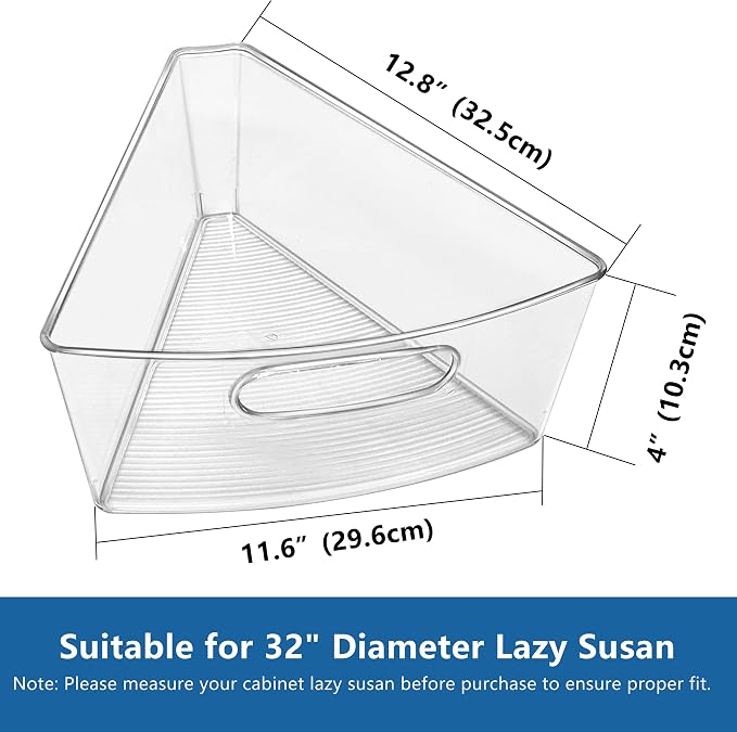 JOWBOOW Lazy Susan Organizer Bins for 32"-33" Diameter Corner Cabinet Lazy Susan, 6 Pack, Clear Plastic Cabinet and Pantry Storage Bin, 1/8 Wedge-Food Safe, BPA Free - Image 3