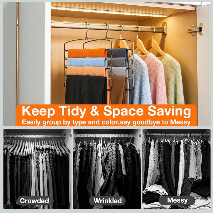 Korpai 6-Pack Pants Hangers Space-Saving Multi-Layer,150° Rotate Metal Swing Arm Non Slip Rubber Coating,Closet Organizers and Storage 360 Swivel Top Hook for Jeans,Trouser,Slacks,Skirt,Scarfs,Towels - Image 5