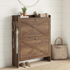 VASAGLE Narrow Shoe Storage Cabinet Organizer with 2 Flip Drawers | Freestanding Shoe Rack, Fits 14 to 16 Pairs, for Entryway, Farmhouse Style, Honey Brown, HAINS Collection UHSC203KB01S by Unknown