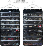 BB Brotrade Hanging Jewelry Organizer,Accessories Organizer,56 Zipper Pocket Organizer for Holding Jewelries (Black-Zipper) - Image 2