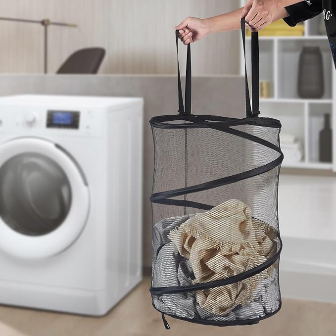 Seiritex 2Pcs Mesh Popup Laundry Hamper 115L Extra Large Collapsible Laundry Basket Foldable Clothing Storage Basket with Handles No Lid 26 H x 18 W x 18 L (Black) - Image 3
