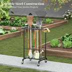 Rolling Garden Tool Organizer, Heavy Duty Steel Yard Tool Rack broom holder - Image 7