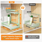 PXRACK Under Sink Organizer, Adjustable Height, 2 Tier Pull Out Under Cabinet Organizer, Slide Out Thickened Metal Under Sink Storage for Kitchen Bathroom Laundry Pantry Cabinet, Green, Large-1-Pack - Image 2