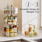 LAMU Rotating Makeup Organizer for Vanity, 10.6in 2 Tier Lazy Susan Turntable Stackable Spinning Skincare Organizer Cosmetic Perfume Tray Display for Bathroom Counterop, Large Capacity, Clear - Image 6