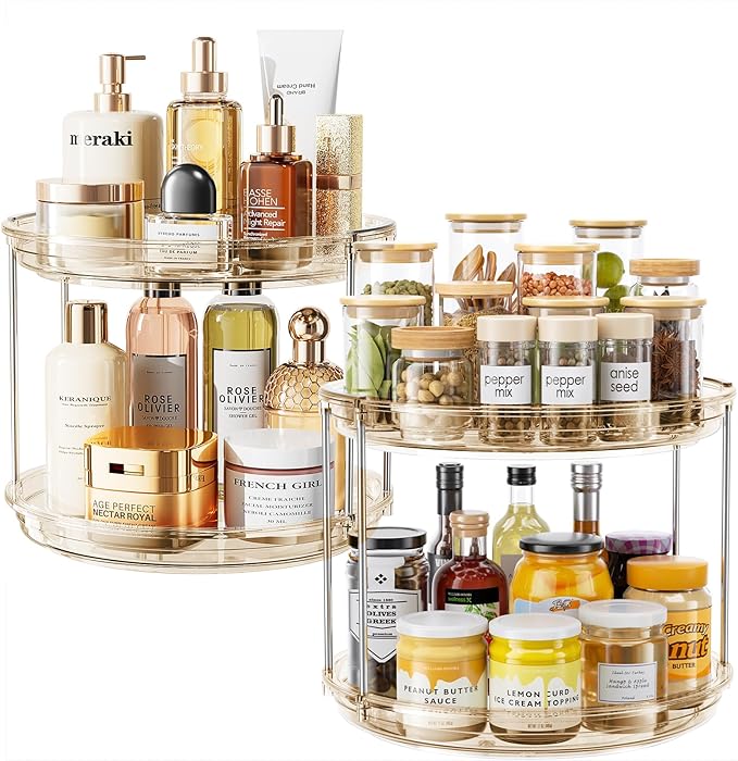 LAMU 2 Pack 2 Tier Lazy Susan Turntable Organizer 10.6'' Rotating Spice Rack Organization for Cabinet, Kitchen, Pantry, Countertop, Bathroom, Vanity, Medicine Cabinet Organizer, Amber by YourHome-OrganizationHelper