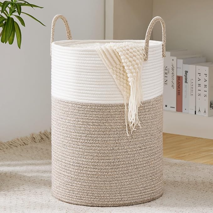 YOUDENOVA Woven Rope Laundry Hamper Basket, 58L Tall Laundry Basket, Baby Nursery Hamper for Blanket Storage in Bedroom-Large-Brown by YOUDENOVA