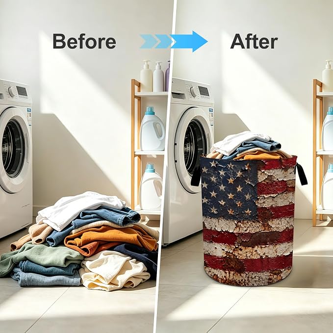 Flag Laundry Basket Foldable Oxford Laundry Hamper With Handle For Room Bathroom Bedroom - Image 6
