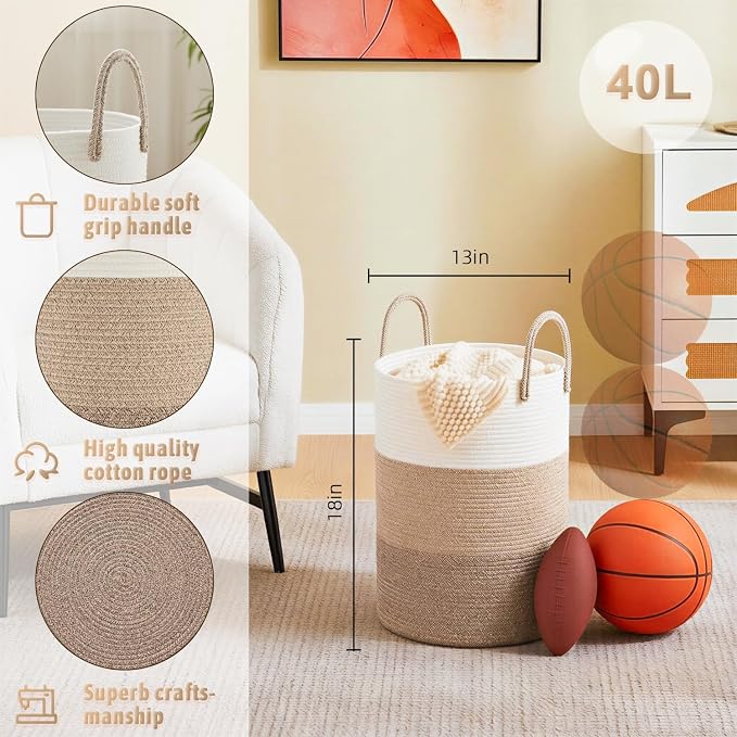 Artfeel Laundry Basket,Woven Cotton Rope Laundry Hamper,40L for Decorative Storage of Dirty Clothes,Toys and Blankets in Bathroom,Bedroom and Living Room - Image 6