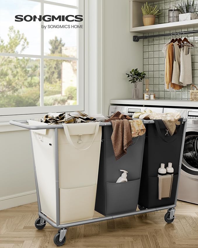 SONGMICS 3-Section Laundry Basket with Wheels, 76.6 Gallons (290 L) Hamper - Image 2