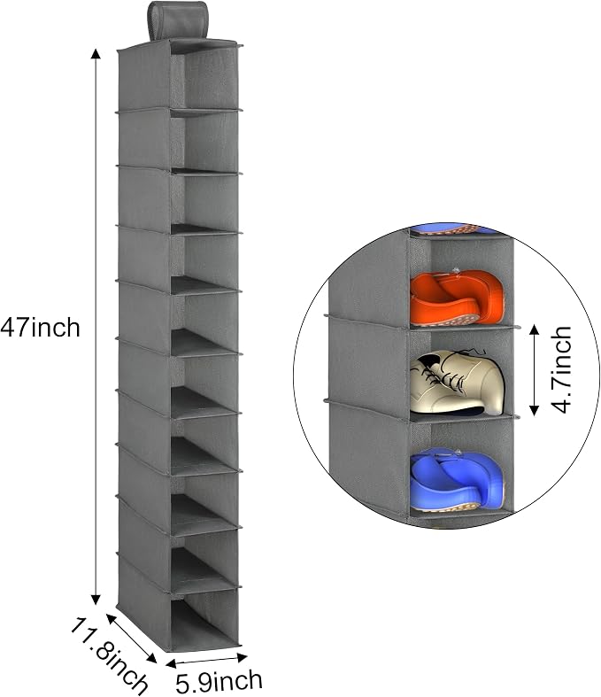 Libeder 10-Shelf Hanging Closet Shoe Organizers and Storage, Grey - Image 3