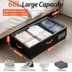 Under Bed Storage with Wheels 2-Pack, Under Bed Storage Containers 66L Clear Lids, Rolling Storage Drawers for Clothes Shoes Blankets, Underbed Organizer Bins(30" L x 16.2" W x 7.5" H) - Image 2