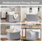 Goodpick Large Woven Rope Blanket Basket, Rectangle, Gray, 75L - Image 4