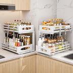 Under Sink Organizer, 2 Tier Under Sink Organizers and Storage, Adjustable Height, Slide out Metal Cabinet Organizers, Pull out Cabinet Storage Drawer Shelf for Kitchen Bathroom (White, 2 Pack) - Image 2