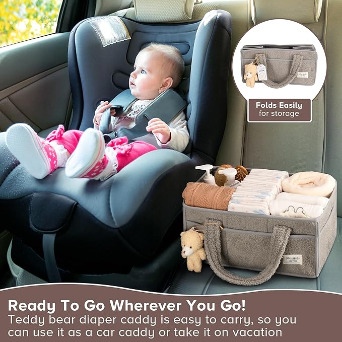 PeraBella Baby Diaper Caddy Organizer with Handle, Boy & Girl Shower Gift Basket, Portable Diaper Storage Basket Bin for Wipes, Newborn Baby Essentials Registry Search Must Haves, Car Caddy Organizer - Image 6