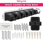 Combo 5 Slot Broom Holder w/ 1 Self Adhesive Mop Gripper No-Drilling, Wall Mount Tool Organizers For Kitchen, Garage, Laundry Room- Anti-Slip Hanger For Brooms, Mops, Rakes, Dustpans (Black / Black) - Image 2