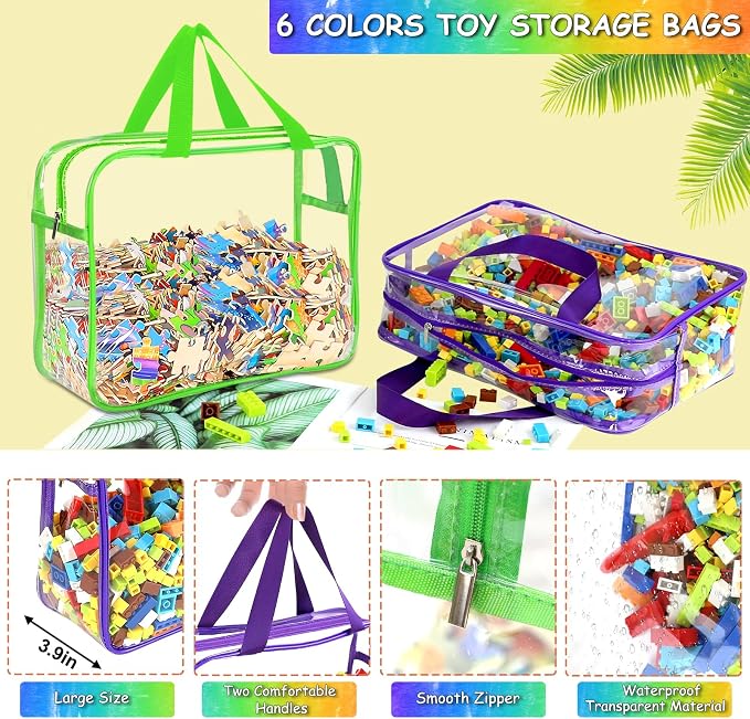 6 Colors Large Toy Storage Bags Reusable Clear Toy Organizer with Labels - Image 3