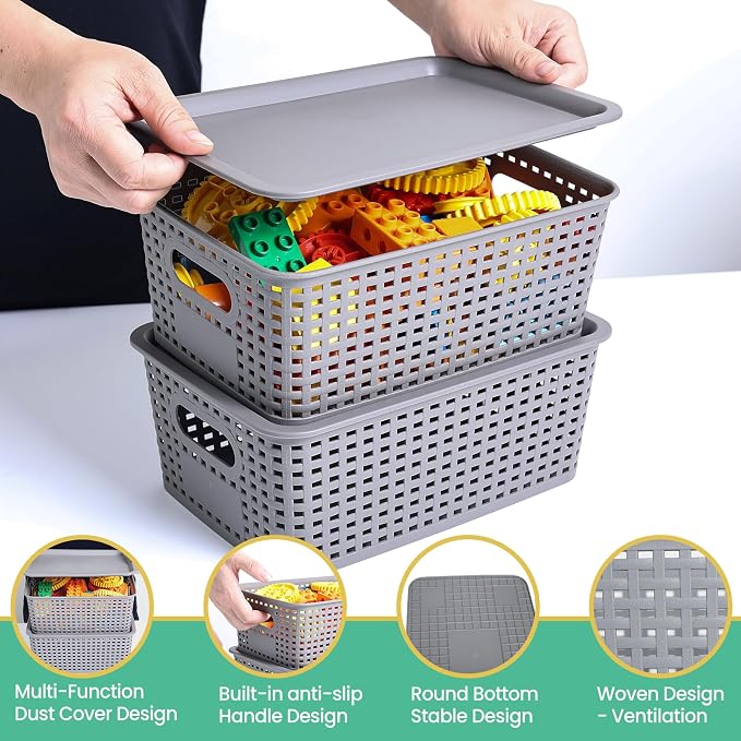 Ohmlove 8 Pack Plastic Storage Baskets with Lids for Organization - Image 3
