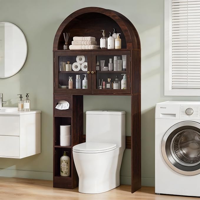 Over the Toilet Storage Cabinet with Arched Top, 68" Tall, Dark Walnut - Image 3