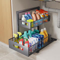 Petiza Under Sink Organizer Pull Out Cabinet Organizer Adjustable Height 2 Tier with Sliding Drawers Kitchen Bathroom Organizer and Storage(Gray-1pc) by petiza