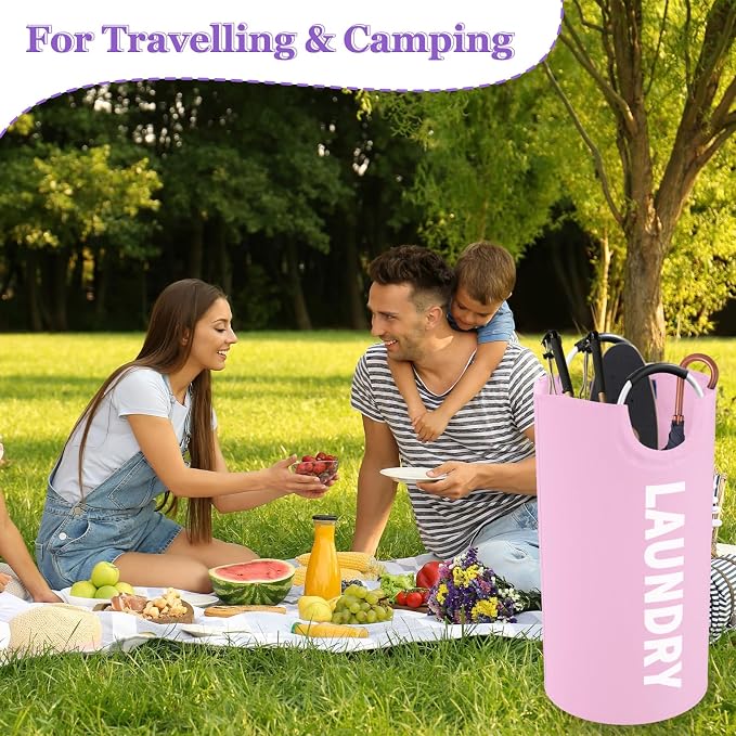 Pink Laundry Basket,Hampers for Laundry with Handle,Foldable Clothes Basket - Image 4