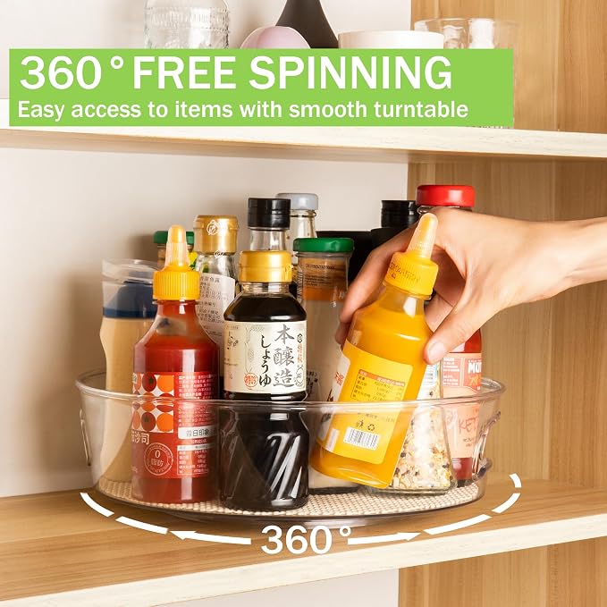 4 Pack Lazy Susan Organizer with Non-Skid Liners, 12-inch Spinning Turntable with Handle, Spice and Refrigerator Organizers, Pantry Organizers and Storage, Round - Image 3