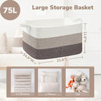 Goodpick Large Woven Rope Blanket Basket, Rectangle, White Brown - Image 3