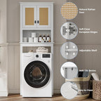 GarveeHome Over The Toilet Storage Cabinet, Farmhouse Over Toilet Bathroom Organizer with Rattan Doors, Freestanding Wood Above Toilet Storage Cabinet with Adjustable Shelf, White - Image 6