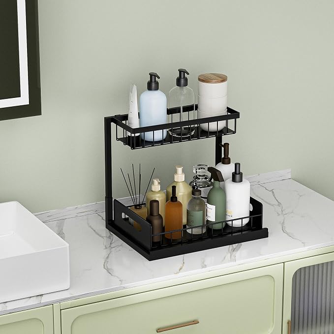 Under Sink Organizer and Storage, Slide Out Cabinet Organizer, Pull Out Sink Shelf for Kitchen Bathroom Laundry, 2 Pack Black - Image 4