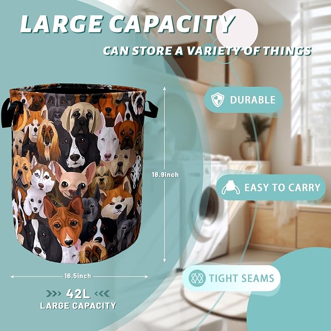 Colorful Dog Laundry Basket Oxford Cloth Foldable Hamper 18.9x16.5 Inch - Image 2