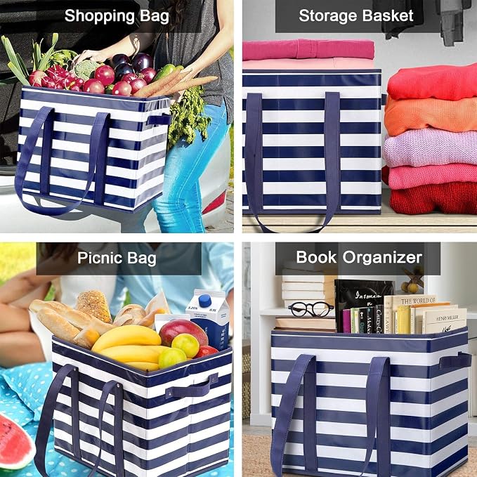 Reusable Grocery Bags 4 Pack, Foldable & Water Resistant Shopping Bags - Image 2