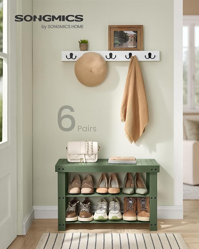 SONGMICS Shoe Rack Bench, 3-Tier Bamboo Entryway Bench, 27.6 Inches Width | Shoe Storage Organizer, Holds Up to 286.6 lb, Forest Green, BAMBOU Collection ULBS004C01 - Image 3