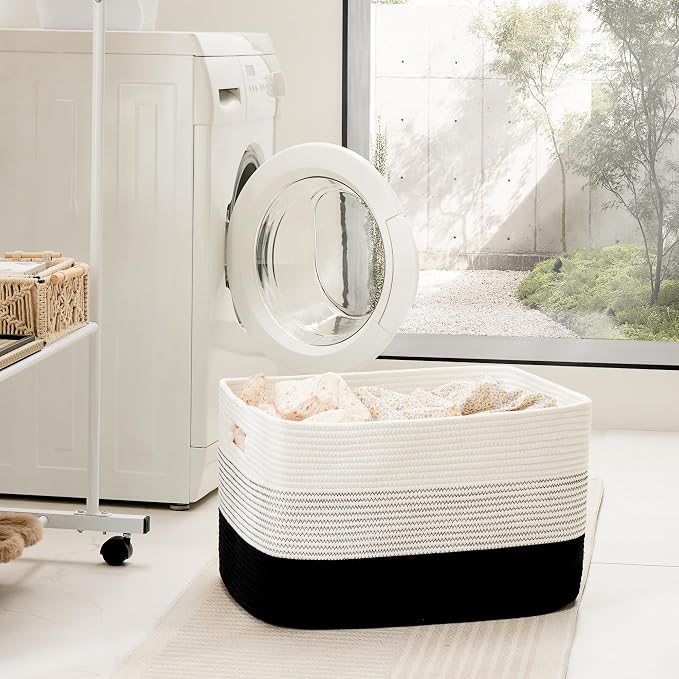 Artfeel Blanket Basket,Rectangle Woven Baskets for Storage,30L Laundry Basket for Decorative Nursery Blanket,Toys,Dirty Clothes and Magazine in Shelves,Baby Room,and Living Room - Image 3