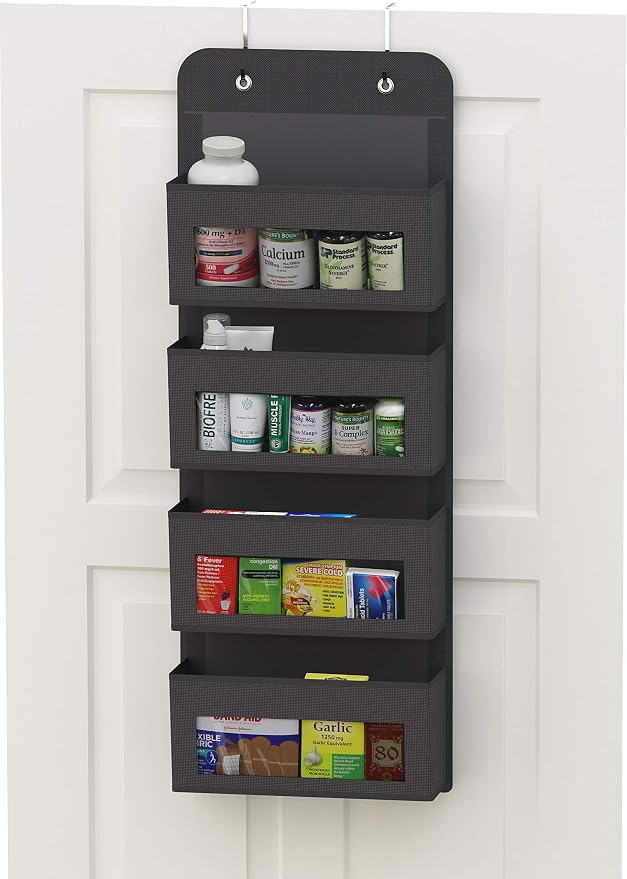 Simple Houseware 4 Clear Pocket Over Door Hanging Organizer, Dark Gray - Image 3