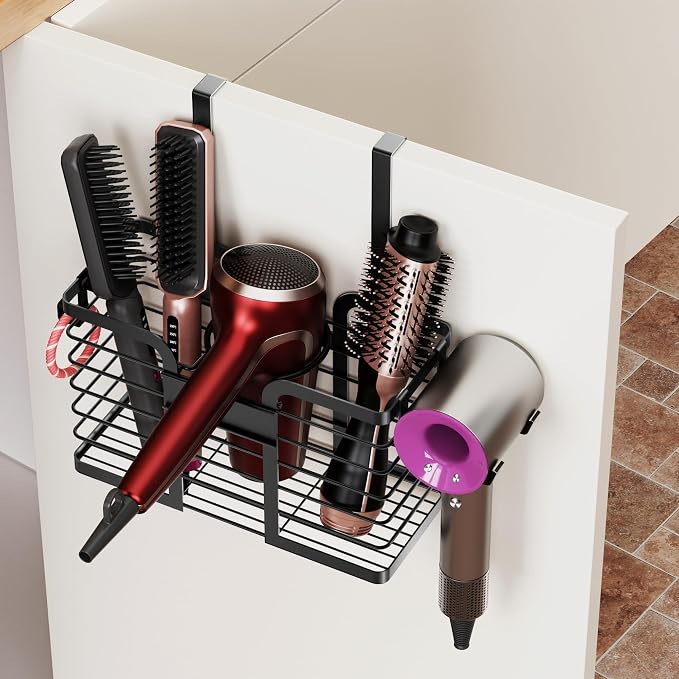 YIGII Hair Dryer Holder, 3 in 1 Hair Tools Organizer Blow Dryer Holder Adjustable Height Cabinet Door/Wall Mounted Bathroom Organizer and Storage for Hair Dryer, Flat Irons, Curing Wands by YIGII