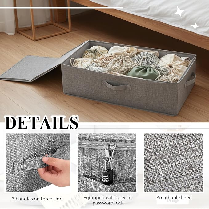Briwooody 29.9 x 15 x 6.7in Discreet Lockable Under Bed Storage Bag,Gray - Image 5