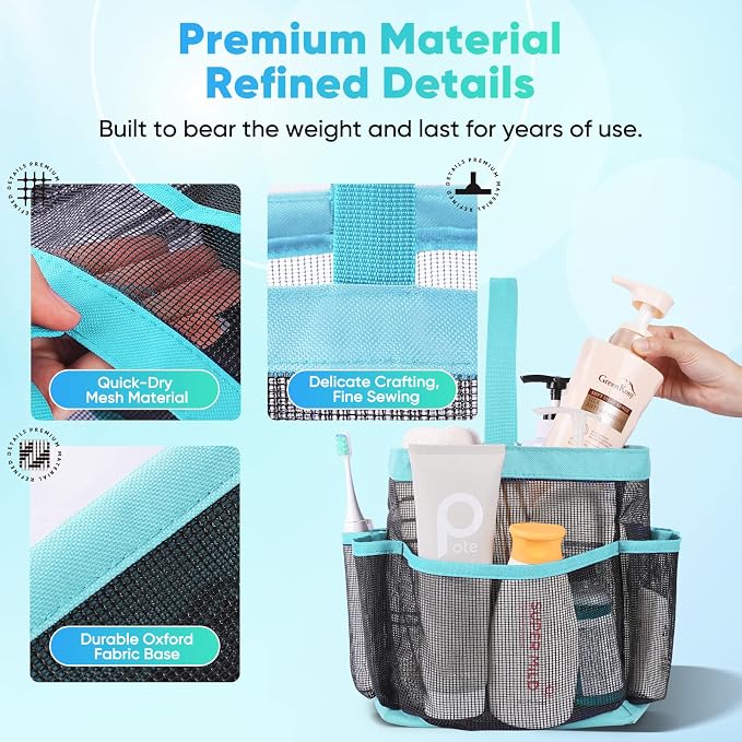 EUDELE Mesh Shower Caddy Portable for College Dorm Room Essentials, Shower Caddy Dorm with 9-Pocket Large Capacity for Beach, Swimming, Gym, Camping, Travel essentials - Image 3