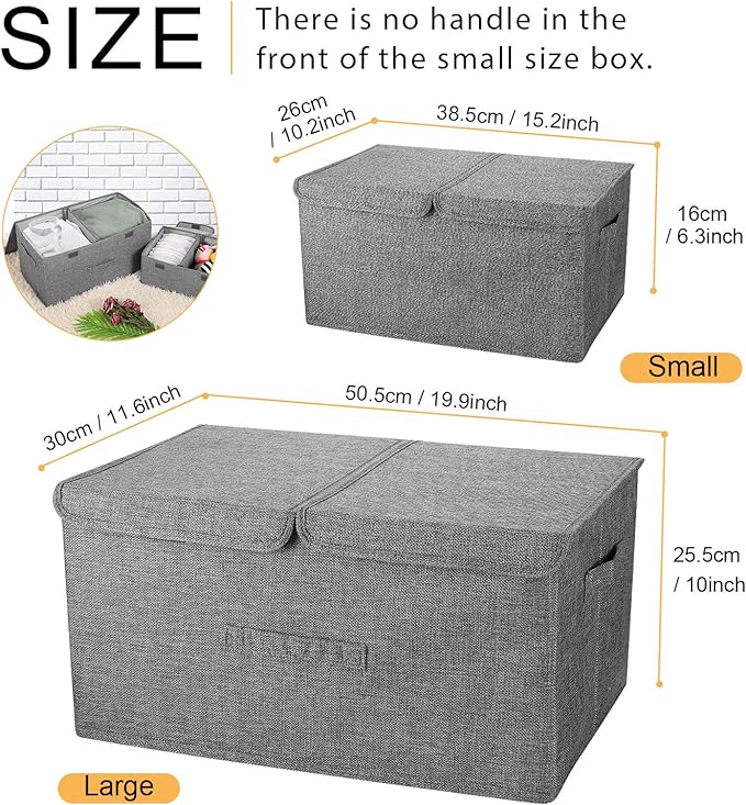 2 Pack Storage Boxes with Lids and Handles, Collapsible Linen Storage Bins Organizer Containers Baskets Cube with Removable Divider for Home Bedroom Closet Office (Pink, Large) - Image 7
