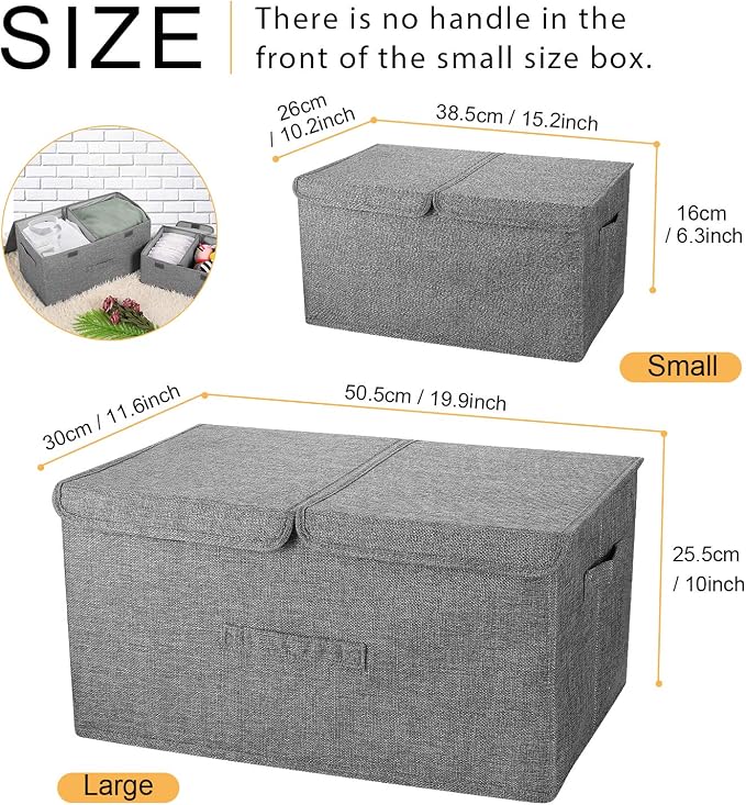 2 Pack Large Storage Boxes with Lids and Handles, Collapsible Linen Storage Bins Organizer Containers Baskets Cube with Removable Divider for Home Bedroom Closet Office (Khaki, Large) - Image 7