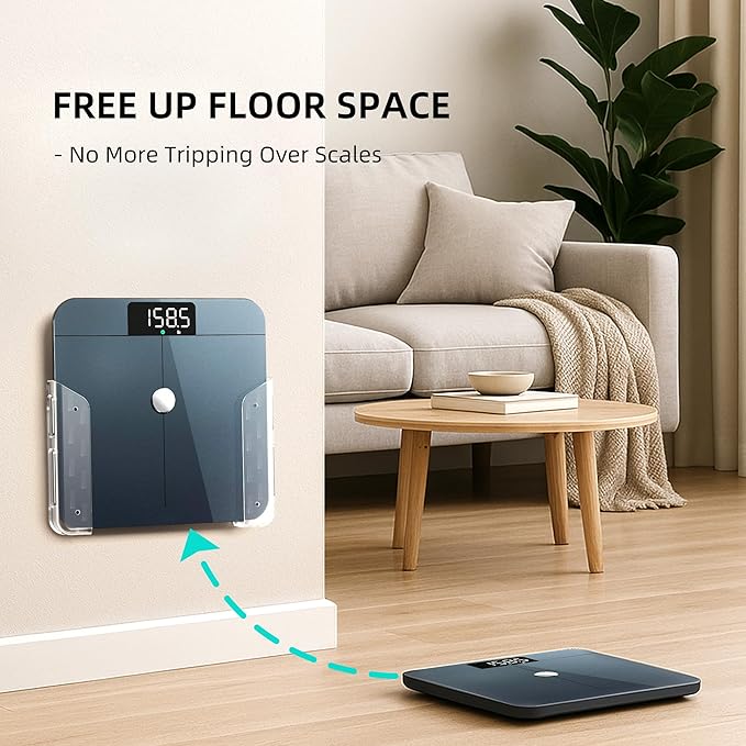 ELETIUO Wall-Mounted Scale Holder with Adhesive &Screws -Fits Most Digital Scales (Up to 1.2"/30mm Thick),Anti-Slip Silicone Pads,Space-Saving Bathroom/Bedroom Organizer-Easy to Install, Clear - Image 2
