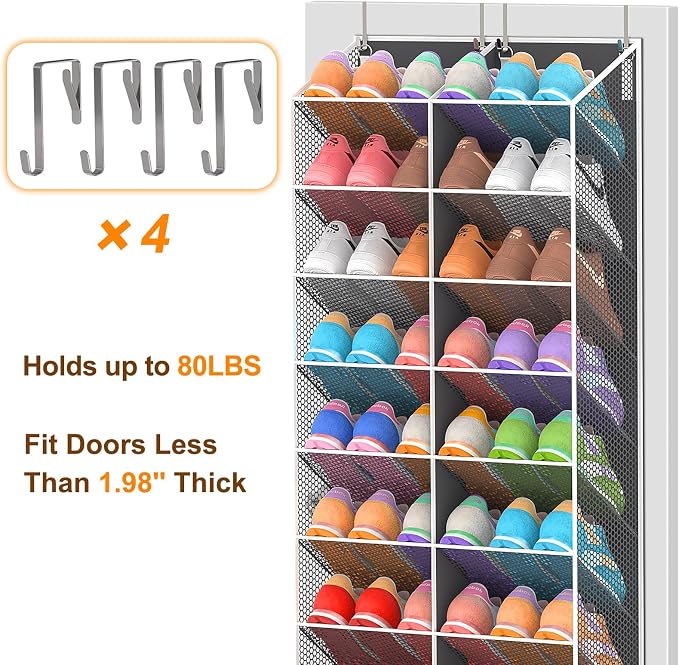 UVIAHOMI Over the Door Shoe Organizer for 30 Pairs, 10-Tier, Dark Grey - Image 4