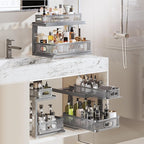 2 Pack 18.5IN-Depth Under Sink Organizer With Next-Gen Ball-Bearing Slides,2-Tier Precision Mesh Pull Out Cabinet Storage for Bathroom&Kitchen,Height Adjustable Drawers Shelf,Anti-rust-Grey - Image 7