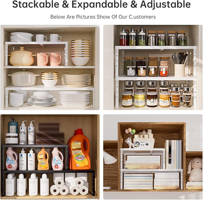 Cabinet Shelf,Expandable Adjustable Stackable Kitchen Organizer,for cabinets, Kitchens, countertops, bathrooms Shelf Organizer (2Packs/Black,Medium) - Image 9