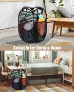 HOUSE AGAIN Strong Mesh Pop Up Laundry Hamper, 70L Collapsible Laundry Basket with Steel Frame, Double‑Stitched Handles & Side Pocket, Foldable Dirty Clothes Hamper for Dorm, Bedroom, Black - Image 7