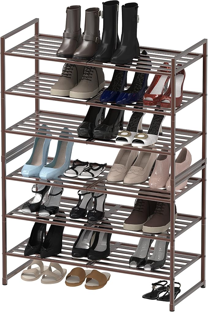 Simple Houseware 3-Tier Stackable Metal Panel Shoe Rack, Bronze - Image 5