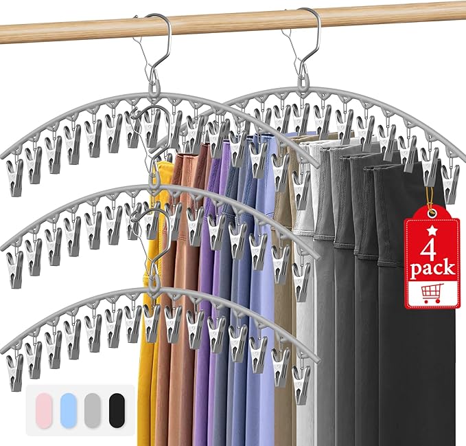Upgrade Skirt Pants Hangers with Clips, Metal Legging Organizer for Closet with 15 Cilps Holds 60 Leggings/Shorts/Jeans/Skirts Pants Hangers Space Saving Closet Organizers and Storage, Grey 4Pack by Besslly