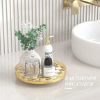 AMH 10-Inch Gold Checkerboard Lazy Susan Vanity Tray with Metal Rail - Image 5