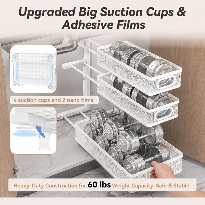 3-Tier Under Sink Organizer 2-Pack Organization for Bathroom Kitchen,White - Image 4