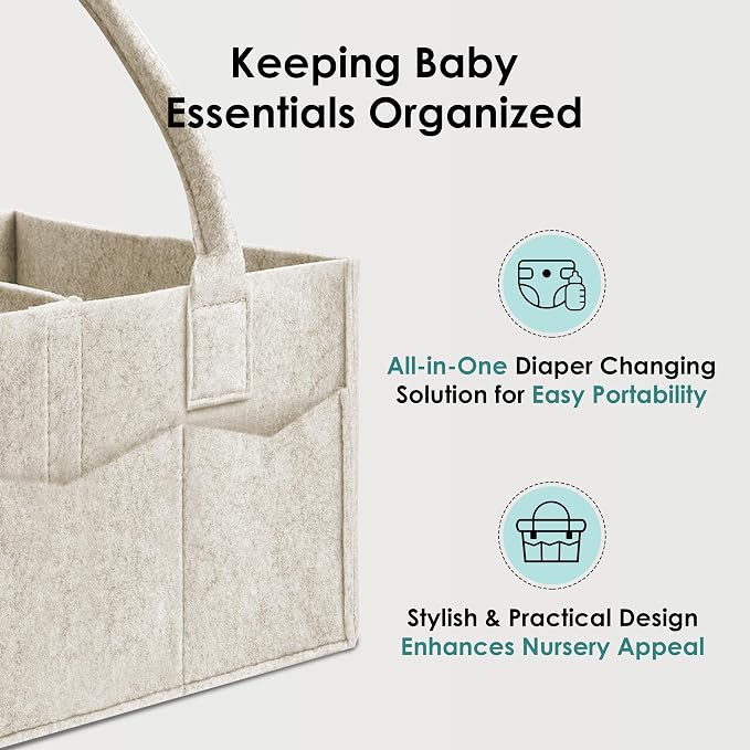 HIPHOP PANDA 2-Pack Diaper Caddy Organizer - Nursery Storage Bin & Car Organizer for Diapers, Wipes, and Baby Essentials - Dual-Color Solid Set (Caramel/Oatmeal), Large Size - Image 6