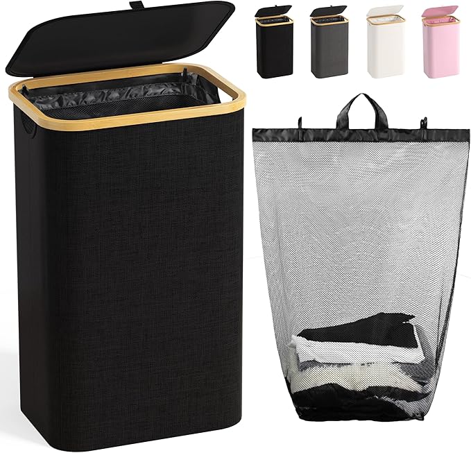 Bathola Laundry Hamper with Lid, Laundry Basket with Removable Bag, Black by Bathola