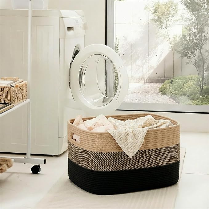 Artfeel Blanket Basket,Rectangle Woven Baskets for Storage,65L Laundry Basket for Decorative Nursery Blanket,Toys,Dirty Clothes and Magazine in Shelves,Baby Room,and Living Room - Image 3